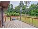 Spacious wooden deck with a railing, offering a great view of the lush backyard and surrounding greenery at 4296 Linda Sw Ln, Lilburn, GA 30047