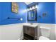 Stylish powder room with blue walls, new vanity, and modern fixtures at 500 Gardenia Ln, Marietta, GA 30068