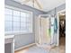 Bathroom featuring a corner shower and linen closet at 850 Long Branch Cir, Sugar Hill, GA 30518