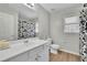 Bathroom boasts a vanity, toilet, shower with modern fixtures, and a bright window at 955 Mill Creek Ave, Canton, GA 30115