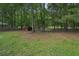Spacious backyard with mature trees and shed, offering a serene outdoor space at 25 Pebble Creek Dr, Covington, GA 30016