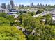 City skyline view from an aerial perspective, showing mature trees and glimpses of houses below at 522 Trabert Nw Ave, Atlanta, GA 30309