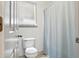 This is a bathroom with a toilet, window and a white shower curtain at 4975 Skyland Pkwy, Cumming, GA 30028