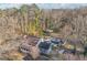 Aerial view of a lovely two-story home with an in-ground pool nestled among mature trees at 130 Thornton Dr, Fayetteville, GA 30214