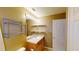 Cozy bathroom features a vanity with a large mirror and a convenient shelving unit for storage at 210 Overview Ct, Villa Rica, GA 30180