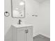 Small bathroom with gray vanity and black fixtures at 110 Glen Eagle Way, Mcdonough, GA 30253