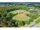 Aerial view of multiple baseball fields nestled within a lush, green landscape at 2100 Willshire Gln, Alpharetta, GA 30009