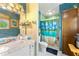 Outdated bathroom features a single sink vanity, with a full shower and tub combination at 486 Buttercup Trl, Lawrenceville, GA 30046