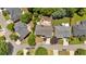 Aerial view of a neighborhood showcasing the home's location in a leafy suburban setting at 2372 Oberon Se Walk, Smyrna, GA 30080