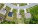 An aerial view of homes neatly situated on green lots in a well-maintained neighborhood with cul-de-sac at 8553 Braylen Manor Dr, Douglasville, GA 30134