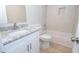 Bathroom featuring white vanity with granite countertop and tub at 10074 Tara Glynn Dr, Hampton, GA 30228