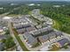 Aerial view of residential neighborhood featuring newly constructed townhomes surrounded by lush greenery and community amenities at 6460 Cortland Walk, Alpharetta, GA 30005