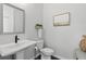 Tastefully designed half-bathroom with a modern pedestal sink and elegant decor at 6460 Cortland Walk, Alpharetta, GA 30005