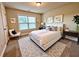 Bright bedroom featuring a queen bed with white bedding, decorative pillows, side tables and coordinated artwork at 4875 Carre Way, Alpharetta, GA 30022