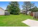 View of the expansive backyard featuring mature trees and green grass at 5867 Trent Walk Dr, Lithonia, GA 30038
