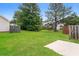 Spacious backyard featuring large trees, green grass and a concrete patio at 5867 Trent Walk Dr, Lithonia, GA 30038