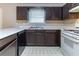 Functional kitchen featuring dark cabinets, white countertops, and essential appliances, ready for your culinary adventures at , Lithonia, GA 30038