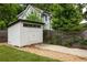 A shed sits in the back yard on a concrete foundation near an artificial turf lawn and landscaping at 1354 Mcpherson Se Ave, Atlanta, GA 30316