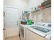 Functional laundry room with washer, dryer, storage shelf, and convenient access door at 125 Rabbits Run, Fayetteville, GA 30215