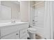 Clean bathroom showcasing a tub with shower, toilet, and vanity with drawer storage at 41 Balsam Dr, Dallas, GA 30157