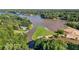 Expansive aerial view of a lakefront property surrounded by lush greenery and a large grass area at 2237 Walt Stephens Rd, Jonesboro, GA 30236