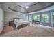 Bright main bedroom with tray ceilings and three large windows with a beautiful view at 1325 Starboard Way, Cumming, GA 30041