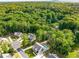 Aerial view of a neighborhood surrounded by lush greenery with homes, pools, and mature trees at 771 Phil Haven Ln, Kennesaw, GA 30152