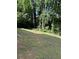 Backyard with a sloping hill covered in grass and trees at 801 Needle Rock Dr, Stone Mountain, GA 30083
