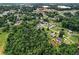Overhead shot capturing community with tree-lined streets, green lawns, and diverse home styles at 140 Wilbanks St, Buford, GA 30518