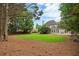 Large backyard with mature trees and lawn offering privacy and space for outdoor activities at 6695 Buckingham Cir, Cumming, GA 30040