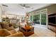 Open living room with a large window showcasing lots of light and view into the back yard at 6695 Buckingham Cir, Cumming, GA 30040