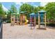 Community playground featuring colorful play structures and a wood chip ground cover at 9967 Devonshire St, Douglasville, GA 30135
