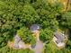The home has an aerial view of a property with a pool, a driveway, and a lot of mature trees at 2865 Bryant Ct, Cumming, GA 30040