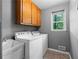 Functional laundry room with sink, washer, dryer, and storage cabinets at 2865 Bryant Ct, Cumming, GA 30040