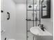 Modern bathroom with subway tile, matte black fixtures, and glass enclosed shower at 75 Ponce De Leon Ave # 701, Atlanta, GA 30308