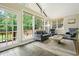 Cozy living room area featuring stone floors, access to deck, and neutral furniture at 3734 Powers Ferry Nw Rd, Atlanta, GA 30342