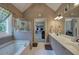 Large bathroom with double sink vanity, soaking tub, and walk-in shower at 1124 Monarda Nw Way, Acworth, GA 30102