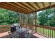 Outdoor wooden deck featuring a grill, seating, and views of trees at 1124 Monarda Nw Way, Acworth, GA 30102