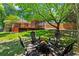 Landscaped backyard area featuring a fire pit with seating and lush greenery at 1734 8Th St, Atlanta, GA 30341