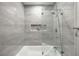 Beautiful bathroom with a tub-shower combo and modern gray tile at 2872 Estuary Dr, Acworth, GA 30101