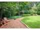 Well-maintained backyard featuring a custom-built treehouse, perfect for playtime and outdoor adventures at 3361 Woodington Se Ct, Marietta, GA 30067