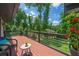 Relaxing back deck area with wood flooring and green backyard at 9701 Buice Rd, Alpharetta, GA 30022