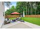 Inviting backyard patio area with comfortable seating, perfect for outdoor relaxation and entertaining at 1047 Woodsong Pass Ct, Lawrenceville, GA 30043