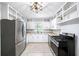 Modern kitchen with stainless steel appliances, white cabinets, and a stylish tile backsplash at 4065 Old Austell Rd, Powder Springs, GA 30127