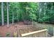 Tiered wooden deck area surrounded by lush trees and a fenced perimeter in the backyard at 23 Timberlake Pointe Ne, Cartersville, GA 30121