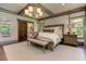 Spacious main bedroom features tray ceiling, wood floors and accent furniture at 125 Foxridge Rd, Atlanta, GA 30327
