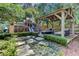 Backyard play area with a playhouse, slides, and a covered seating area with comfortable furniture at 125 Foxridge Rd, Atlanta, GA 30327