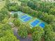 Overhead shot of tennis courts surrounded by mature trees and a walking path at 5365 Glenhaven Dr, Cumming, GA 30041