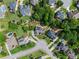 Aerial view of a neighborhood showcasing lush lawns, mature trees, and cul-de-sac at 4955 Winding Rose Dr, Suwanee, GA 30024