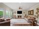 Cozy living room featuring a fireplace, plush seating, and natural light streaming through large windows at 7025 Kettering Ln, Suwanee, GA 30024